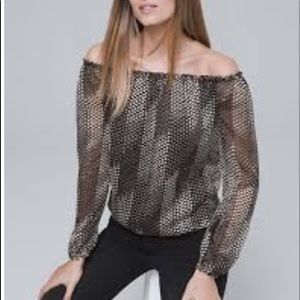 NWT WHBM black/grey S shirt with sheer sleeves